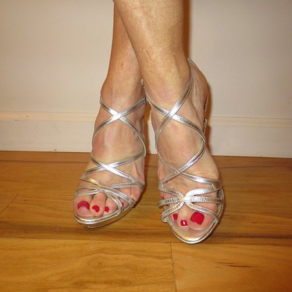 BADGLEY MISCHKA Silver Strappy High Heel Sandals - Picture 5 of 9